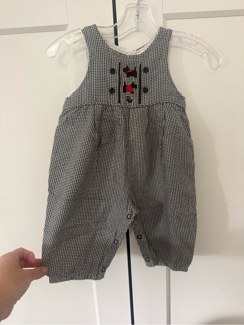 Baby Dior Baby/ Toddler Black Gingham Romper with Red Accent 3-6 months